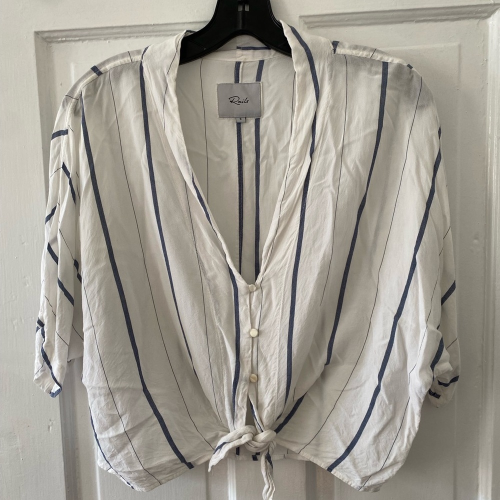 Rails Thea top, white with blue stripe, small